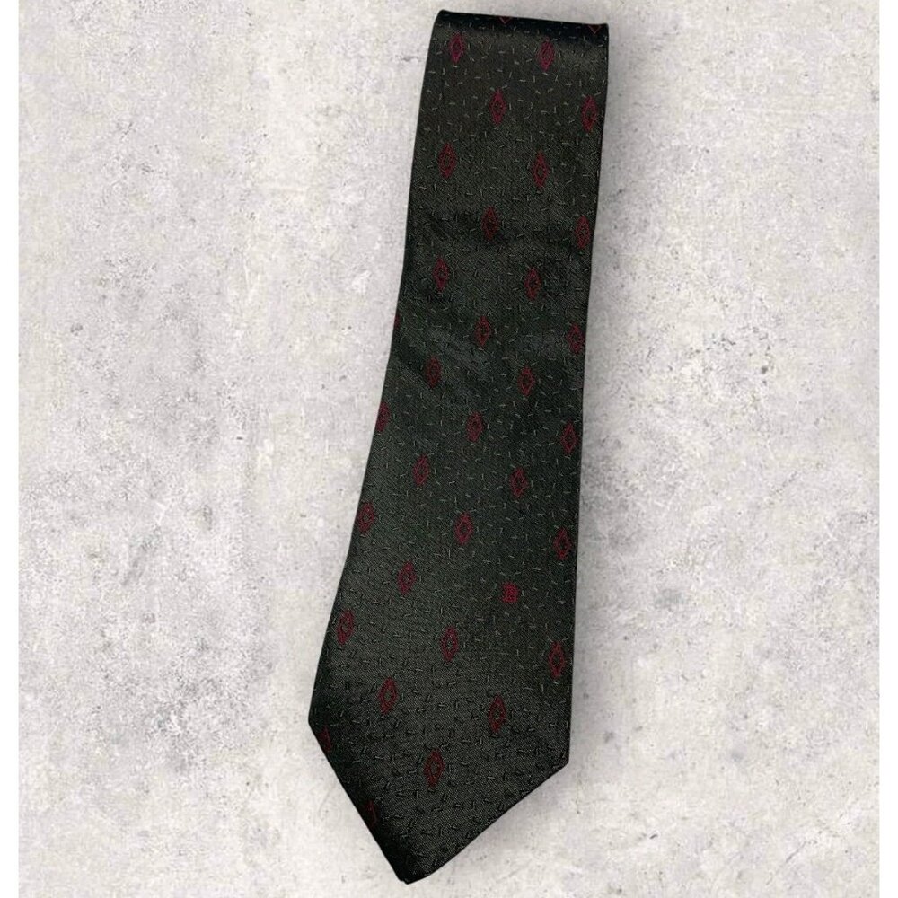 BALLY Silk Tie ITALY Changing Green Brown Burgundy Geometric W:3.4" EUC